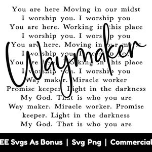 WayMaker Svg Png Files, Song Lyrics Full Text Svg, Jesus Svg, Bible Verses Svg, Religious Svg, Christians Svg, Faith Svg