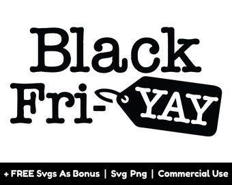 Könnte beinhalten: Schwarz-weiße Grafik mit den Worten "Black Fri-Yay". Die Wörter "Black" und "Fri-" sind fett gedruckt. Das Wort "YAY" steht auf einem schwarzen Etikett. Der Hintergrund ist weiß.