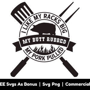 Lustige Grillschürze Design SVG Png-Dateien, ich mag meine Racks groß, mein Hintern rieb svg, BBQ svg, Grillen svg, amerikanischer Koch svg