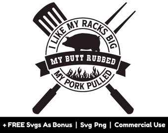 Funny BBQ Apron Design Svg Png Files, I Like My Racks Big, My Butt Rubbed Svg, BBQ Svg, Grilling Svg, American Chef Svg