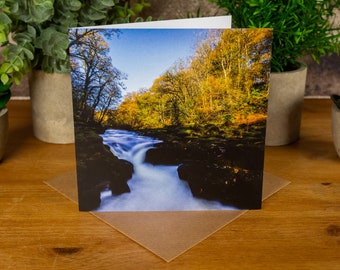 The Strid at Bolton Abbey - Greetings Card (Yorkshire Dales | Woods | Waterfall | Dangerous | Rocks | Autumn)