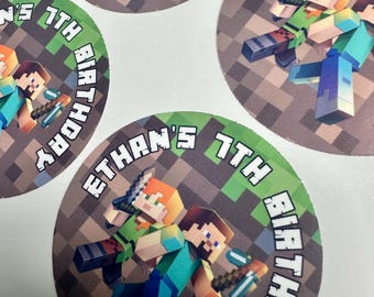 Stickers personnalisés | Anniversaire de pixels | Anniversaire à thème Mine