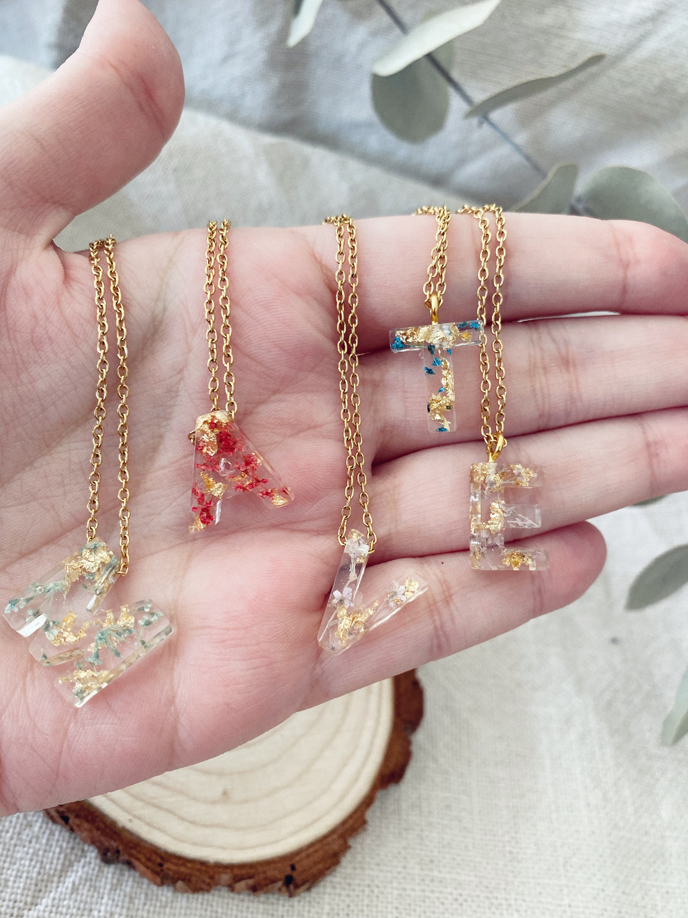 Customizable Resin Initial Necklace Personalized Initial Pendant
