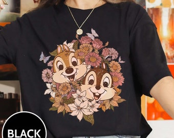 Vintage Disney Floral Chip And Dale Shirt, Chip and Dale Flower Shirt, Disney Family Vacation Shirt, Disney Couple Shirt, Disneyland Shirt