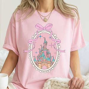 Retro Disney Princess Magical Castle Bow Shirt, Disney Coquette Princess Castle Shirt, Magic Kingdom Girly Disney Girl Trip Shirt