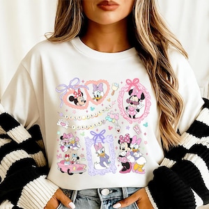 Retro Coquette Bows Minnie and Daisy shirt, Disney With My Bestie, Disney Girls Trip shirts, WDW Magic Kingdom Disneyland Matching Girls Tee