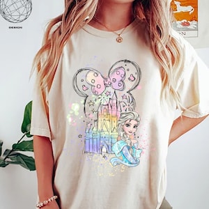 Disney Castle Frozen Elsa Princess Portrait Minnie Ears Shirt, WDW Disney Parks Magic Kingdom Disneyland Family Vacation Holiday Gift