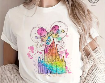 Disney Castle Watercolor Shirt, Disney Castle, Family Trip Shirt, Minnie Tee, Disney Kids Women T-shirt, 2024 Family Vacation T-shirt
