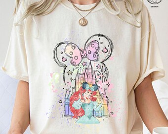 Princess Ariel Shirt, Magic Kingdom, Minnie Ears, Disney Princess Shirt, Minnie Ears Tee, Disney Trip Birthday Girl, Watercolor Castle