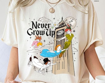 Disney Peter Pan Tinkerbell Never Grow Up Shirt, Retro Disney Tinker Bell Wendy Flight Neverland Shirt, Disney Kids Shirt, Disney Family
