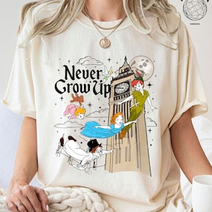 Disney Peter Pan Tinkerbell Never Grow Up Shirt, Retro Disney Tinker Bell Wendy Flight Neverland Shirt, Disney Kids Shirt, Disney Family