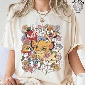Retro Floral Lion King Comfort Color Shirt, Vintage Floral Disney T-Shirt, Disney Timon And Pumbaa Tee, Disneyland Shirt, Animal Kingdom