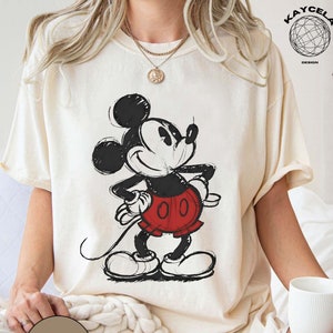 Cute Disney Mickey Mouse Pose Classic Sketch Shirt, Magic Kingdom Holiday Unisex T-shirt Family Birthday Gift Adult Kid Toddler Tee