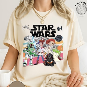Toy Story Star Wars Shirt, Disney Pixar Mashup Tee, Fun Crossover Cartoon Graphic Shirt for Fans of Both Franchises