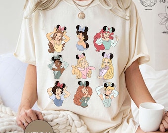 Retro Princesses Shirt, Disney Princess Shirt, Disney Trip Shirt, Belle Shirt, Tiana Shirt, Ariel, Merida, Aurora, Cinderella, Jasmine
