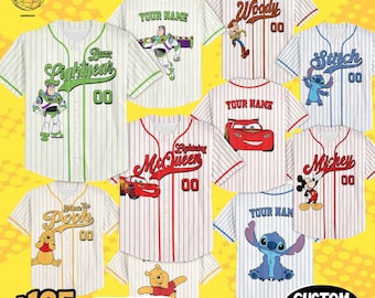 Custom Disney All Characters Baseball Jersey | Choose Style Team Jersey | Disney Baseball Team Outfit | Gift for Kids