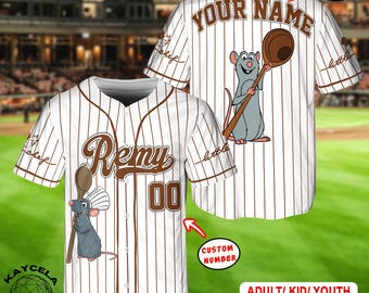 Camiseta de béisbol personalizada de Remy Ratatouille, camiseta personalizada de Disney Ratatouille, atuendo del equipo de Disneyland, regalo de cumpleaños para fans.