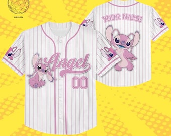 Custom Disney Lilo and Stitch Angel Baseball Jersey, Personalized Kid Youth Adult Disney Jersey, Stitch Birthday Gift for Fans