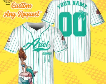 Custom The Little Mermaid Ariel Baseball Jersey, Disney Baseball Jersey Sports Team, Funny Birthday Gifts For Fans, Ariel Disney Jersey