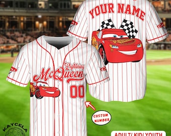 Custom Disney Cars Lightning McQueen Baseball Jersey, Personalized Disney Jersey, Disney Baseball Team Outfit, Cars Land Tee Gift