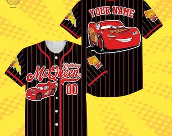 Custom Disney Cars Lightning McQueen Baseball Jersey, Personalized Cars Baseball Team Outfit, Lightning McQueen Birthday Shirt