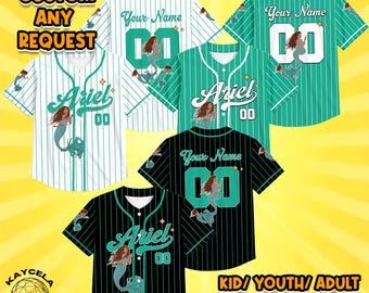 Custom The Little Mermaid Ariel Baseball Jersey, Baseball Jersey Sports Team, Funny Birthday Gifts For Fans, Ariel Jersey, Disney Shirt