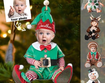Personalized Baby Costumes Photo Ornaments, Christmas Newborn Baby Face Ornament, Adorable Newborn Baby Ornament