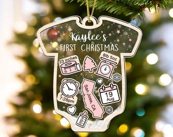 Personalized Baby’s First Christmas Ornament 2025, 4D Shaker Ornament, Newborn Birth Stats Keepsake, Baby Boy Girl Gift