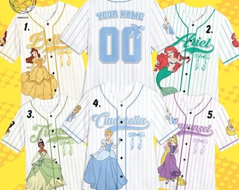 Personalized Disney Princess Baseball Jersey, Custom Name Jersey for Kids Youth Adult, Matching Game Day or Girl Trip Outfit