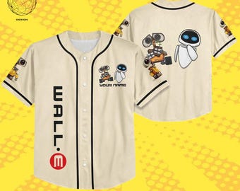 Personalized Disney WALL-E and EVE Baseball Jersey, Custom Name Number Couple Jersey, Cute Disney Robot Shirt Gift