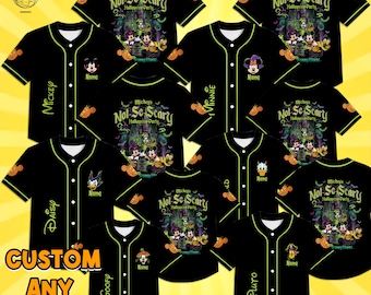 Personalized Mickey's Not So Scary Halloween Party 2026 Baseball Jersey, Halloween Family Shirt, Mickey & friends Skeleton Pumpkin Jersey
