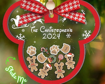 Gingerbread Mickey Mouse Family Ornament, Personalized Family Ornaments With Pets, 3 Layer Acrylic Ornament