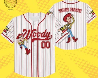 Custom Disney Toy Story Woody Baseball Jersey, Personalized Kid Youth Adult Vintage Disney Jersey, Disney World Trip Gift