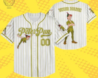 Custom Disney Peter Pan Simple Stripe Baseball Jersey, Kids Disney Birthday Gift, Baseball Fan Shirt