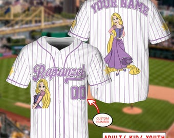 Custom Disney Princess Rapunzel Tangled Jersey, Disney Baseball Jersey Sports Outfits Cute Gifts For Fans Disney