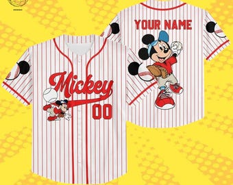 Personalized Disney Mickey Play Baseball Jersey, Custom Kid Youth Adult Disney Jersey, Mickey Mouse Fan Gift