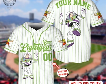 Camiseta de béisbol personalizada de Disney Buzz Lightyear de Toy Story, equipo de béisbol, atuendo del equipo de béisbol de Disney, regalo para niños, viaje a Disneyland