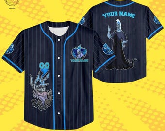 Personalized Disney Hercules Hades Blue Dark Baseball Jersey, Custom Kid Youth Adult Disney Jersey, Halloween Birthday Gift