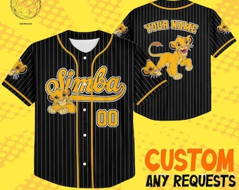 Personalized Disney The Lion King Simba Baseball Jersey, Striped Black Disneyland Team Jersey, Birthday Gift for Disney Fans