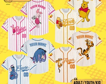 Custom Disney Winnie the Pooh Baseball Jersey, Personalized Kid Youth Adult Disney Jersey, Disney World Gift for Fans