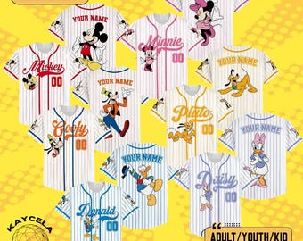 Personalized Disney Mickey & Friends Striped Jersey, Custom Disneyland Baseball Jersey, Mickey Mouse Birthday Shirt, Gift for Disney Fans