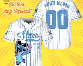 Custom Disney Lilo and Stitch Stitch Baseball, Custom Kid Youth Adult Disney Jersey, Disney Baseball Jersey, Stitch Birthday Gift Stitch Fan