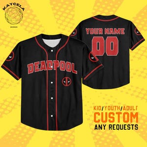 Personalize Deadpool Black Red Jersey, Wolverine And Deadpool Shirt, Hero Sport Shirt, Marvel Matching Baseball Team Outfit