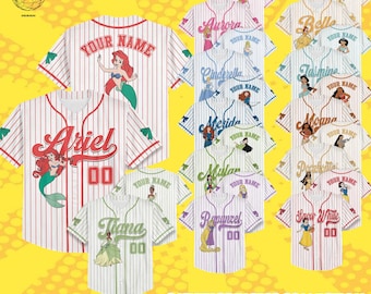 Custom Disney Princess Characters Baseball Jersey, Personalized Disney Princess Jersey Shirt, Disneyland Birthday Gift