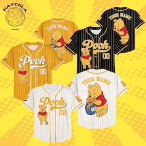 Custom Disney Winnie the Pooh Baseball Jersey, Personalized Pooh Jersey Shirt, Kid Youth Adult Disney Sports Gift for Fans