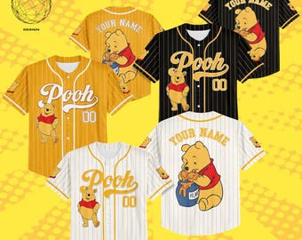 Custom Disney Winnie the Pooh Baseball Jersey, Personalized Pooh Jersey Shirt, Kid Youth Adult Disney Sports Gift for Fans