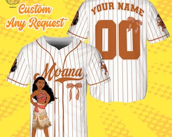 Personalized Disney Moana Baseball Jersey, Disney Baseball Jersey Sports Team, Funny Birthday Gifts For Fans, Moana Disney Jersey