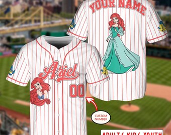 Custom Disney Ariel Princess Jersey, Custom Name Disney Game Day Kid Adult Jersey, Gift For Baseball Fan, Disney Princess Matching Gift