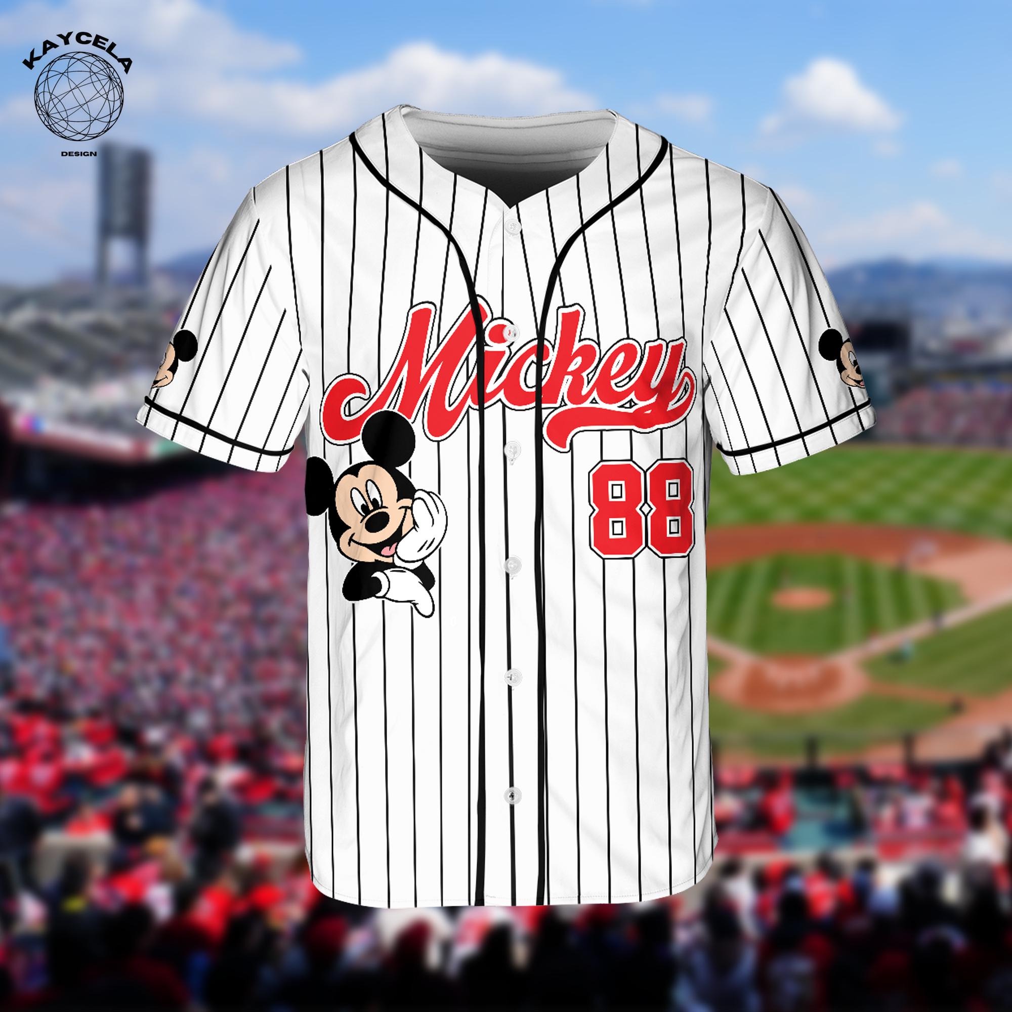 90s Disney Mickey Baseball ユニフォーム セットアップ Personalize Disney Mickey Cute Striped White, Custom Kid Youth