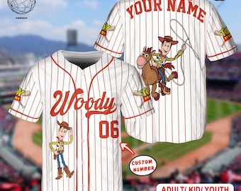 Custom Disney Toy Story Woody Baseball, Custom Kid Youth Adult Disney Jersey Vintage Baseball Jersey Disneyworld Trip, Gift for Disney Fans
